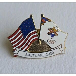 RARE "DUAL FLAGS LOGO" 2002 SALT LAKE CITY OLYMPIC GAME PIN 2022 Vintage